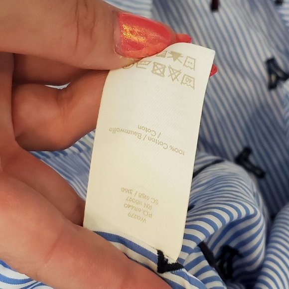 Boden Maria Lovely Embroidered Blue Striped Collared Long Sleeve Blouse S/M - Picture 10 of 11